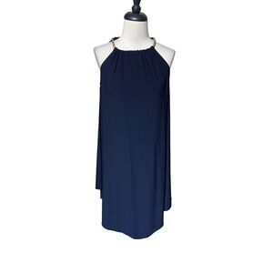 MSK Sleeveless Navy Blue Asymmetrical Dress With Chain Necklace Size Medium